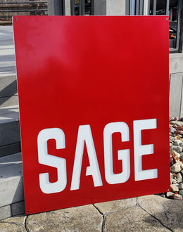 Sage red lettering sign by Elite Metalworking