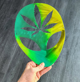 Alien Cannabis Leaf Metal Wall Art