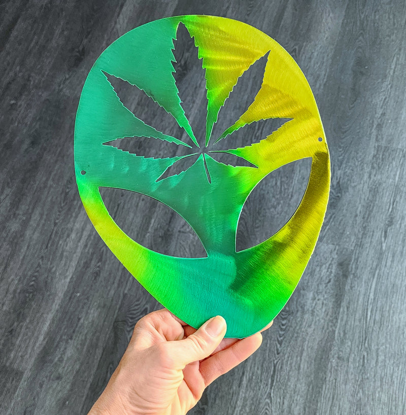 Alien Cannabis Leaf Metal Art