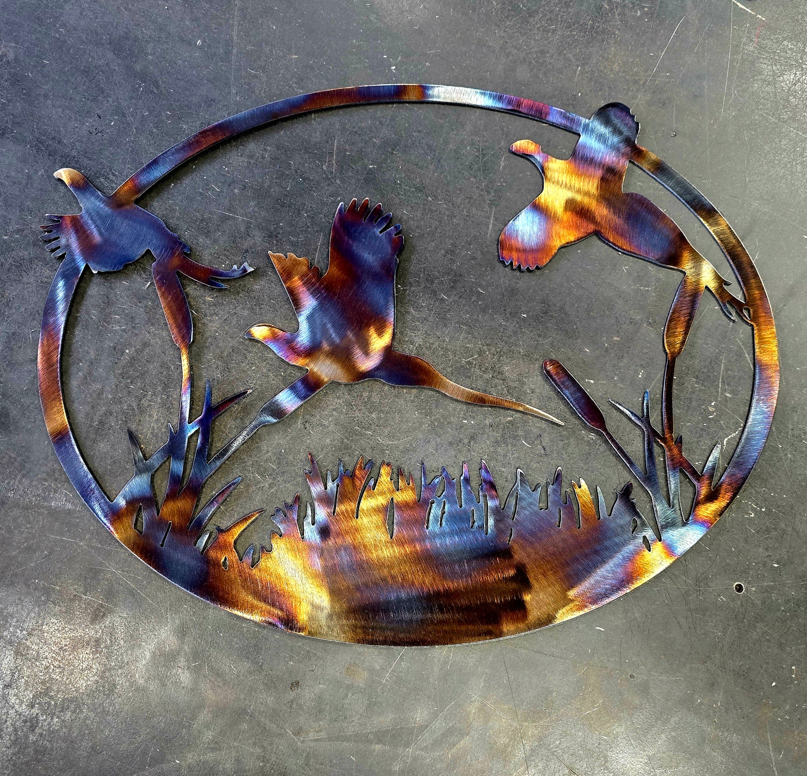Pheasants Flushing Metal Art