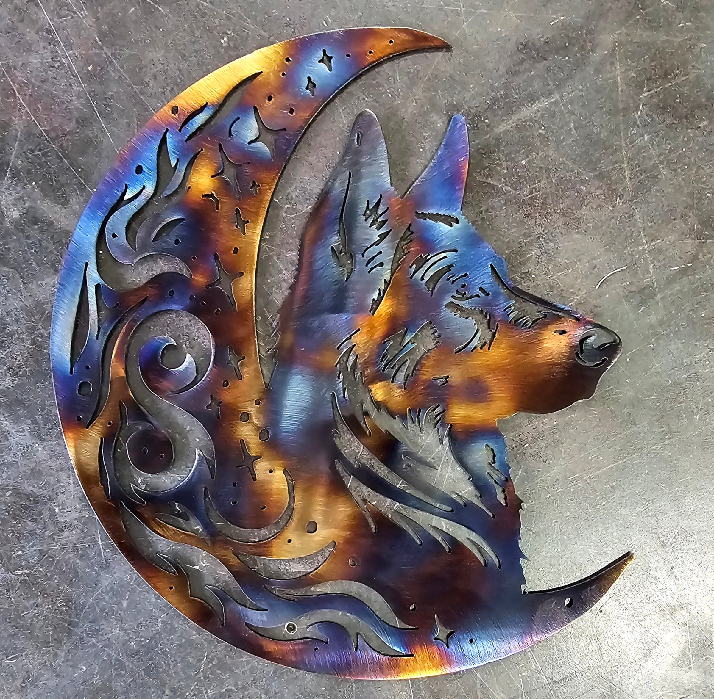 German Shepherd "On The Moon" Metal Art