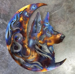 German Shepherd Moon Metal Wall Art