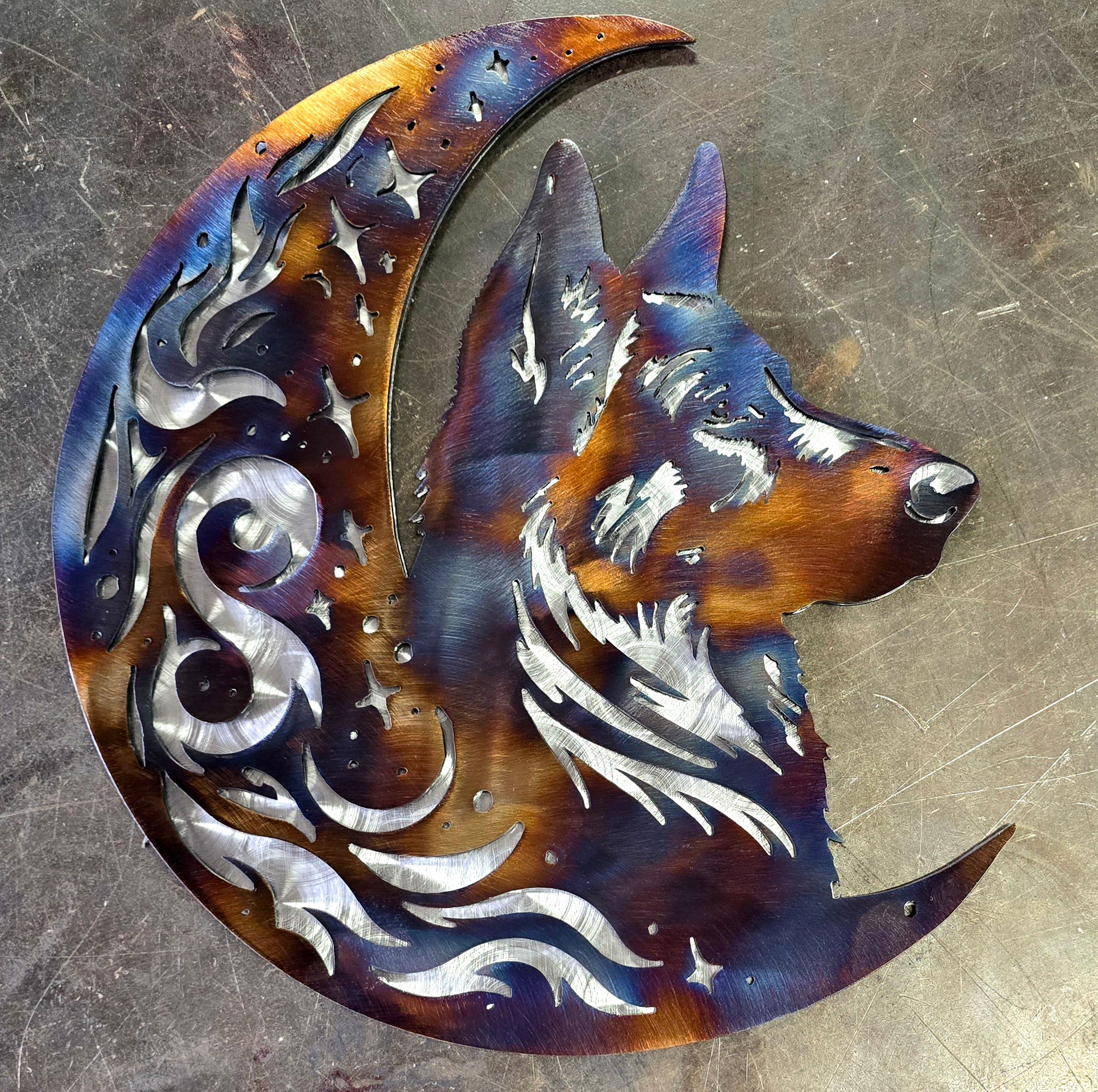 German Shepherd "On The Moon" Metal Art