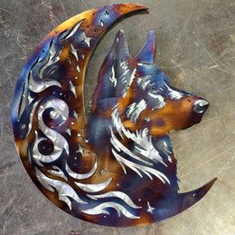 German Shepherd Moon Metal Wall Art