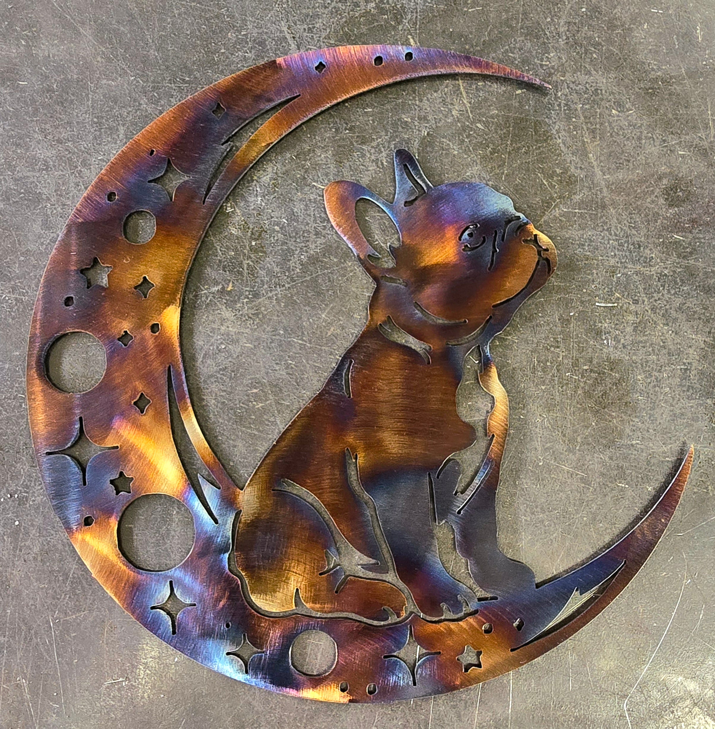 Frenchie "On The Moon" Metal Art