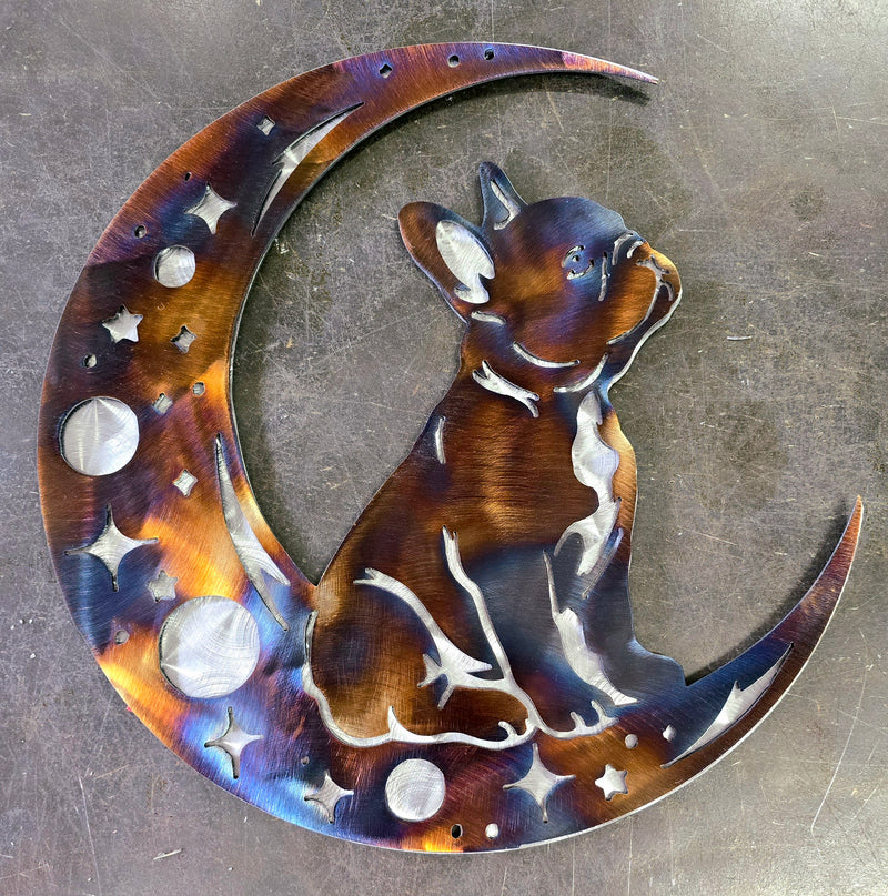 Frenchie "On The Moon" Metal Art