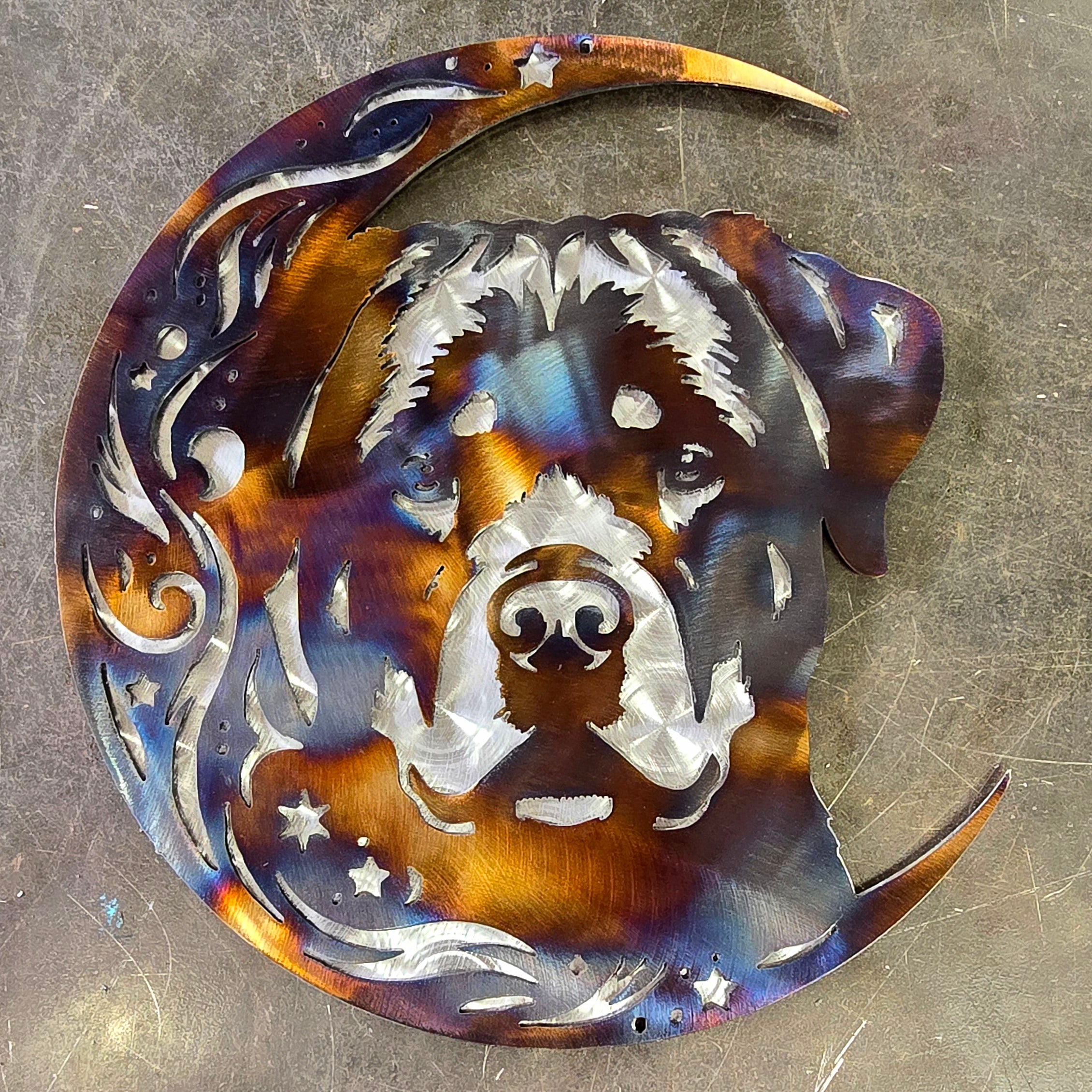 Rottweiler "On The Moon" Metal Art