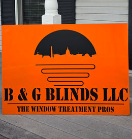 B and G Blinds orange business sign by Elite Metalworking
