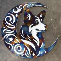Corgi Moon Metal Wall Art