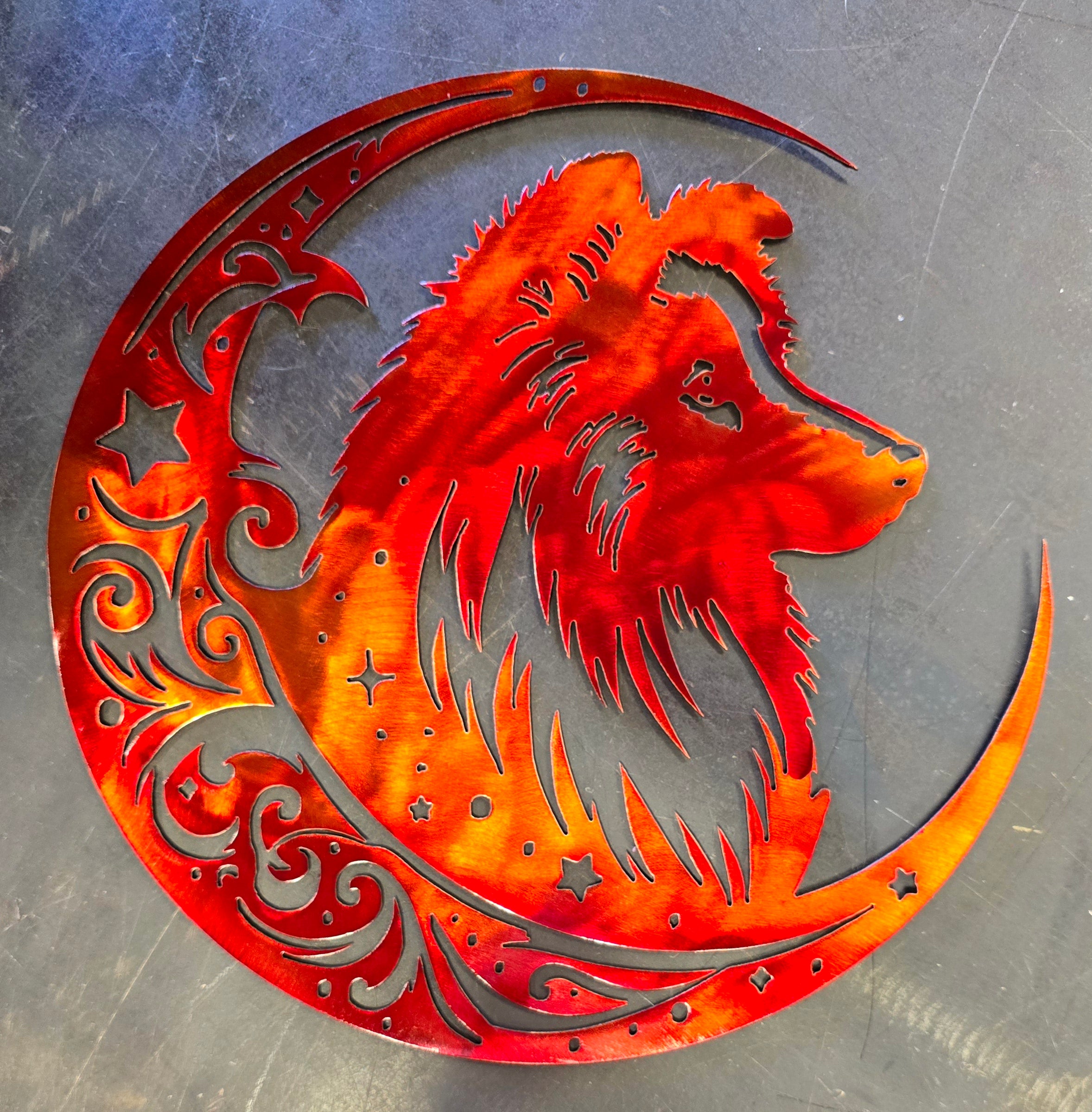 Sheltie "On The Moon" Metal Art