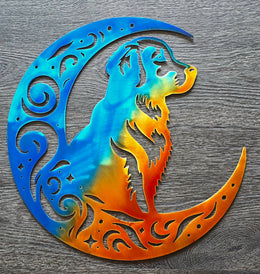 Golden Retriever Moon Metal Wall Art