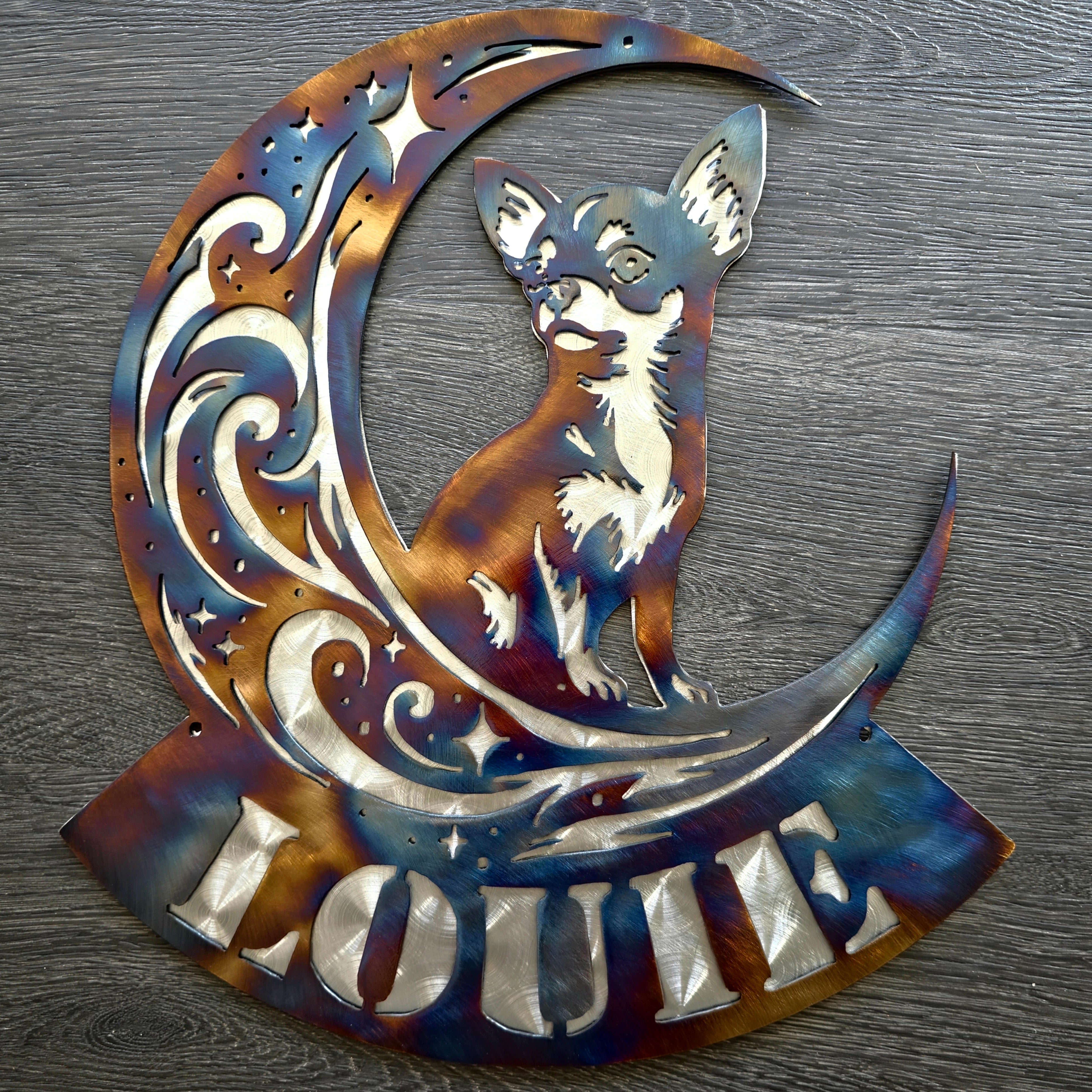 Chihuahua "On The Moon" Metal Art
