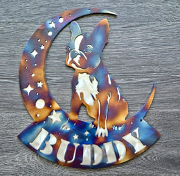 Boston Terrier Moon Metal Wall Art