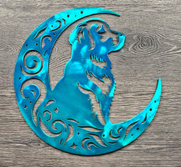 Golden Retriever Moon Metal Wall Art