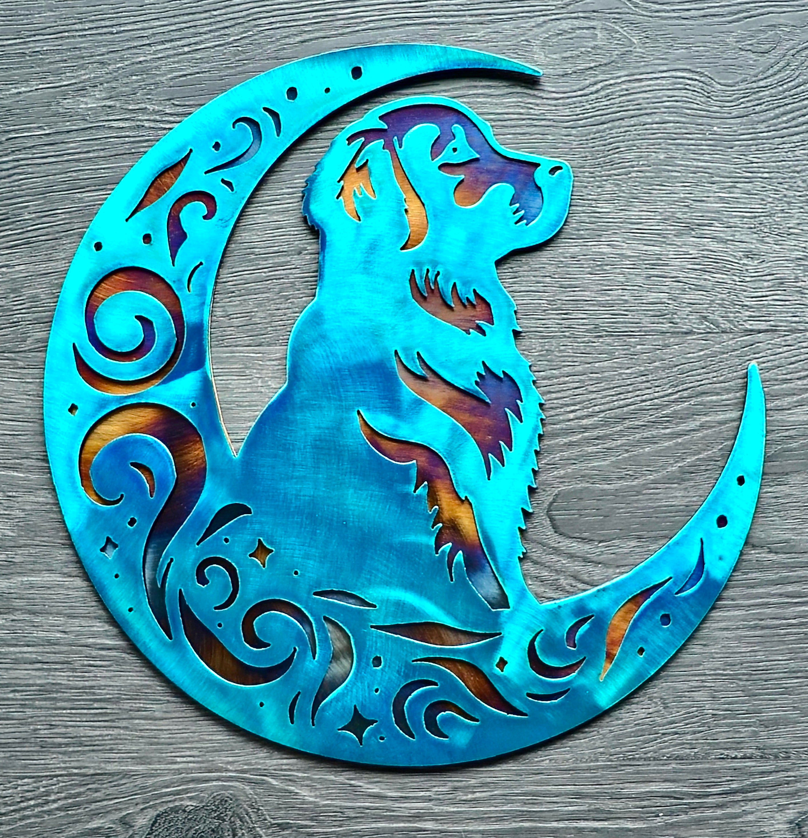 Golden Retriever "On The Moon" Metal Art