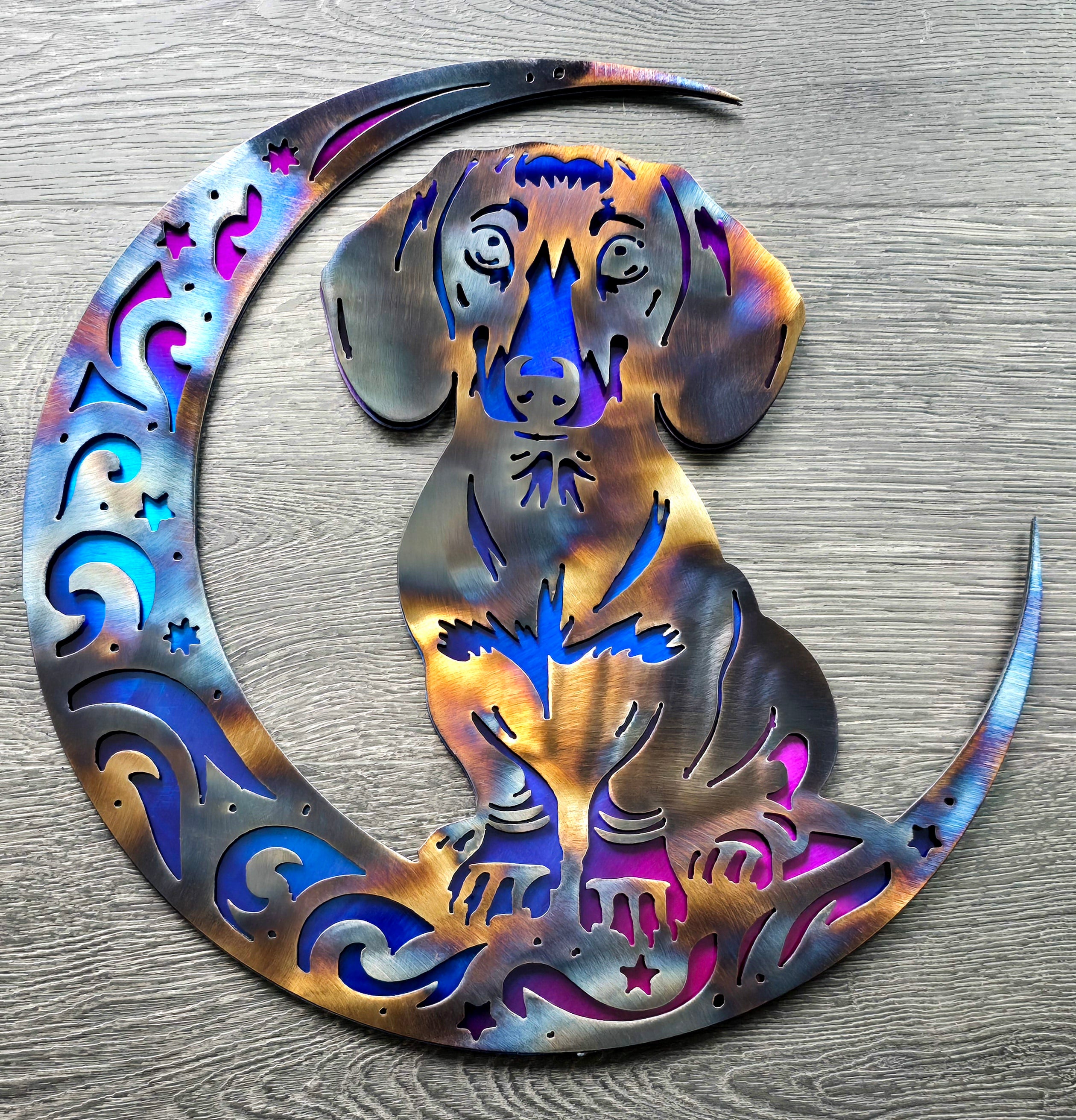 Dachshund "On The Moon" Metal Art