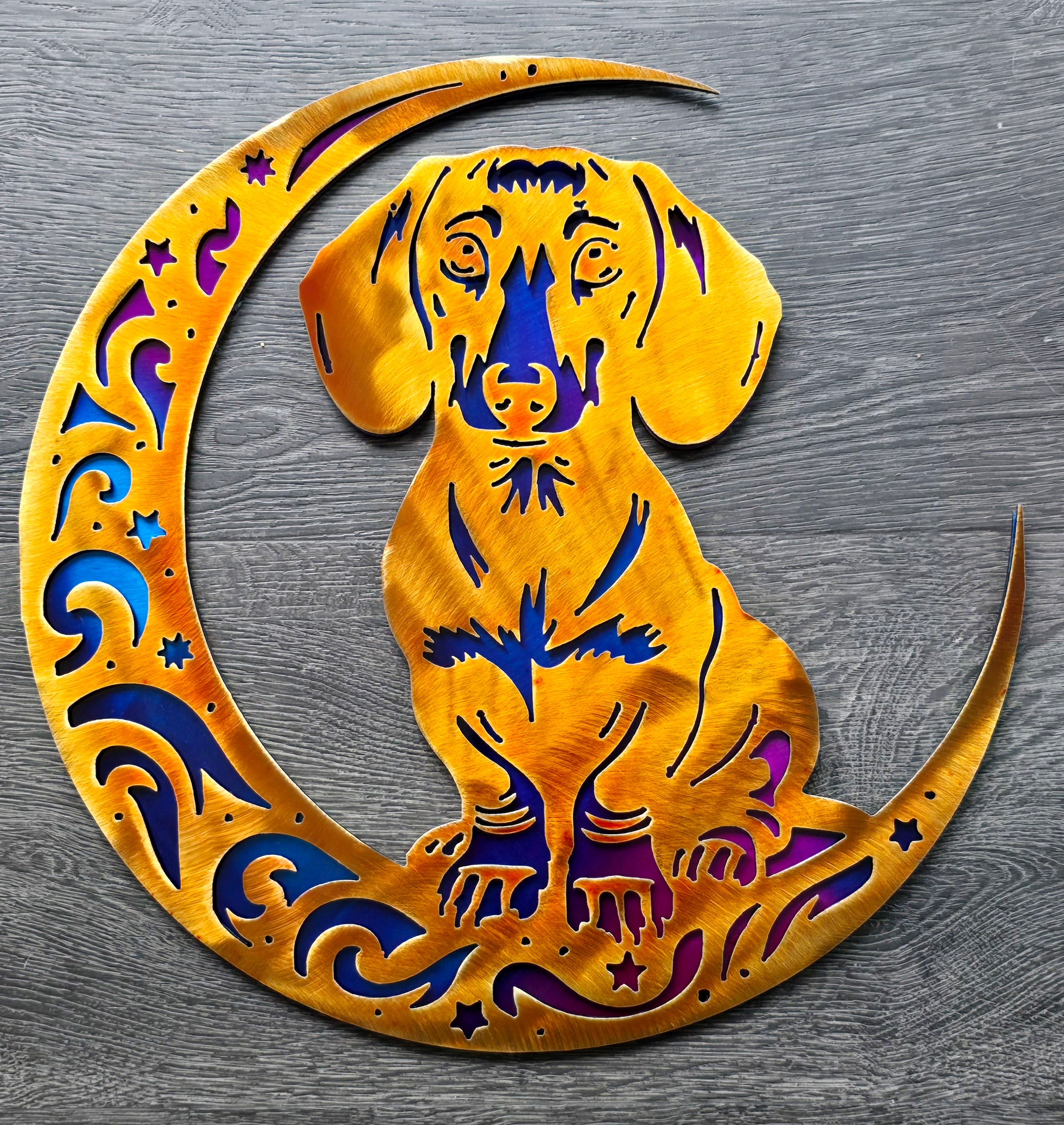 Dachshund "On The Moon" Metal Art