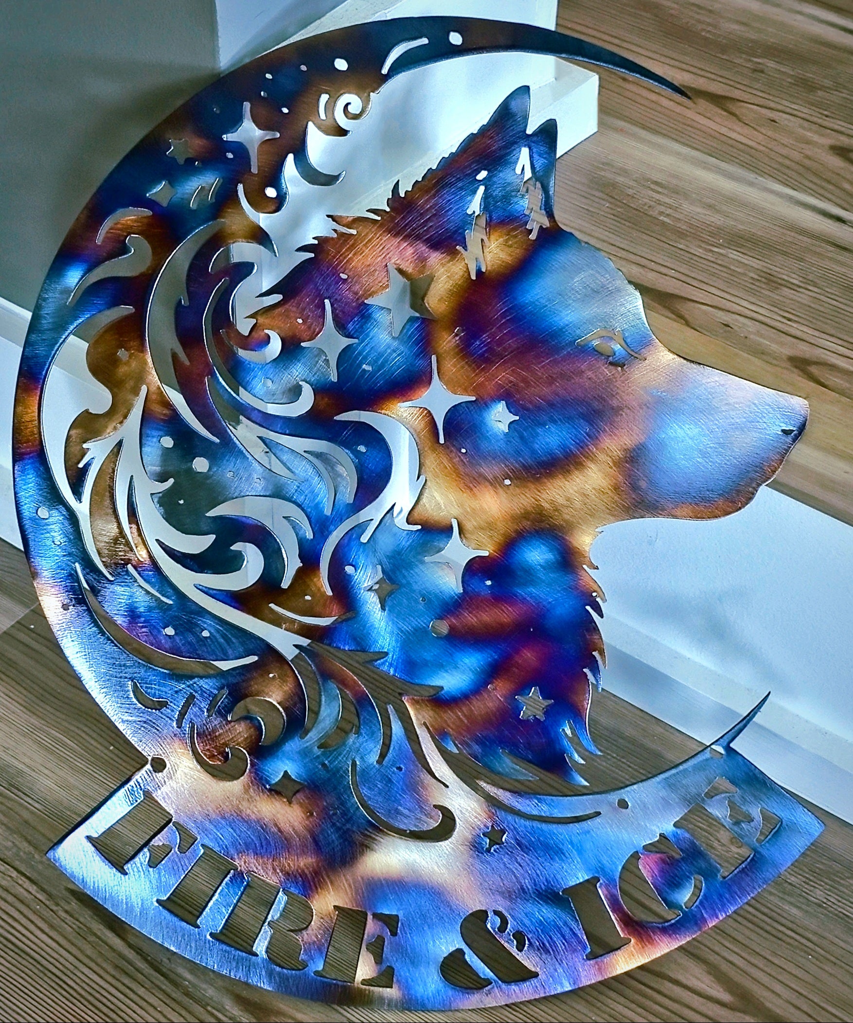 Wolf Hybrid "On The Moon" Metal Art