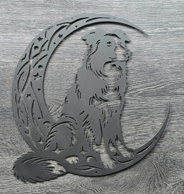 Border Collie Moon Metal Wall Art