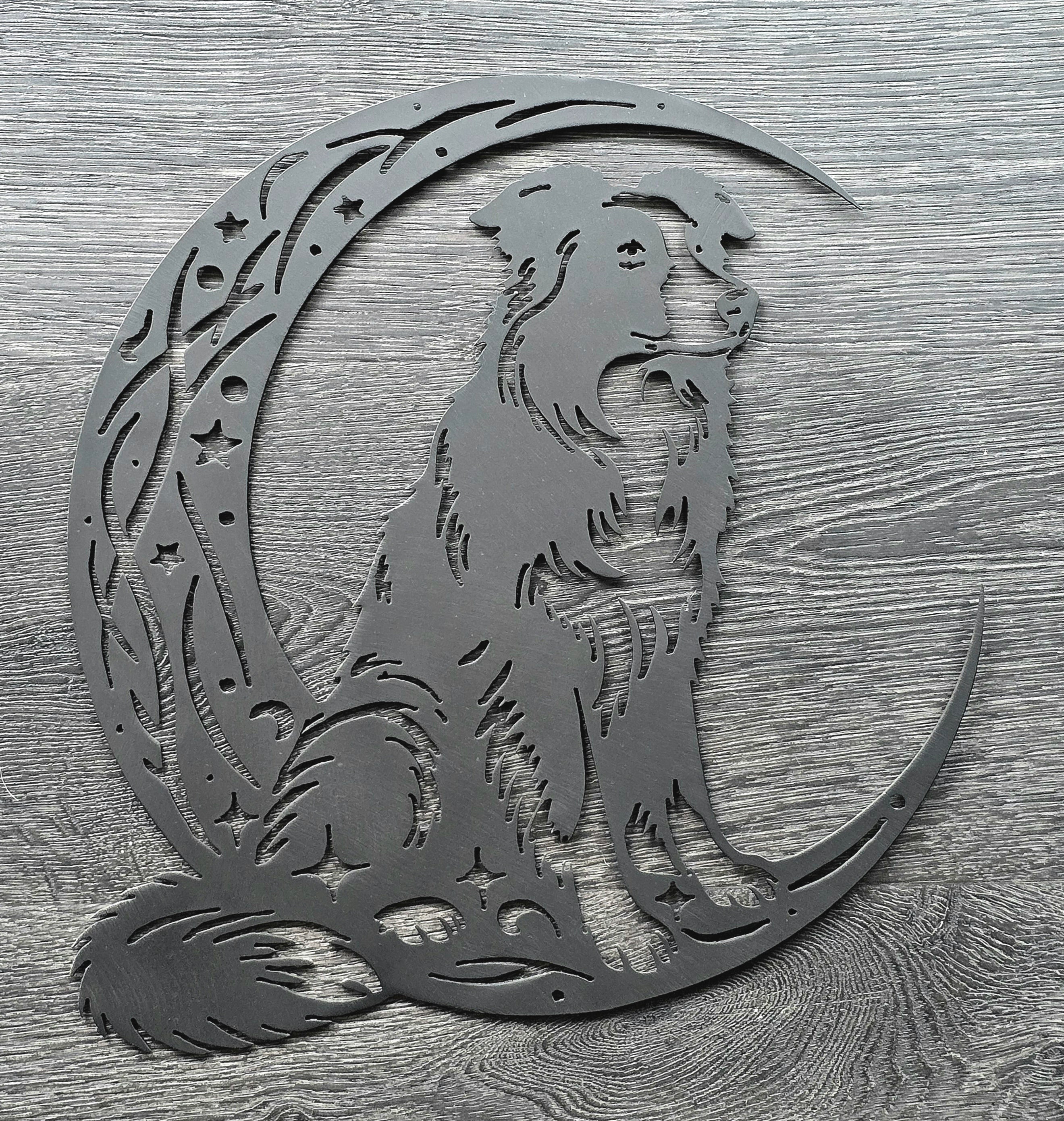 Border Collie "On The Moon" Metal Art