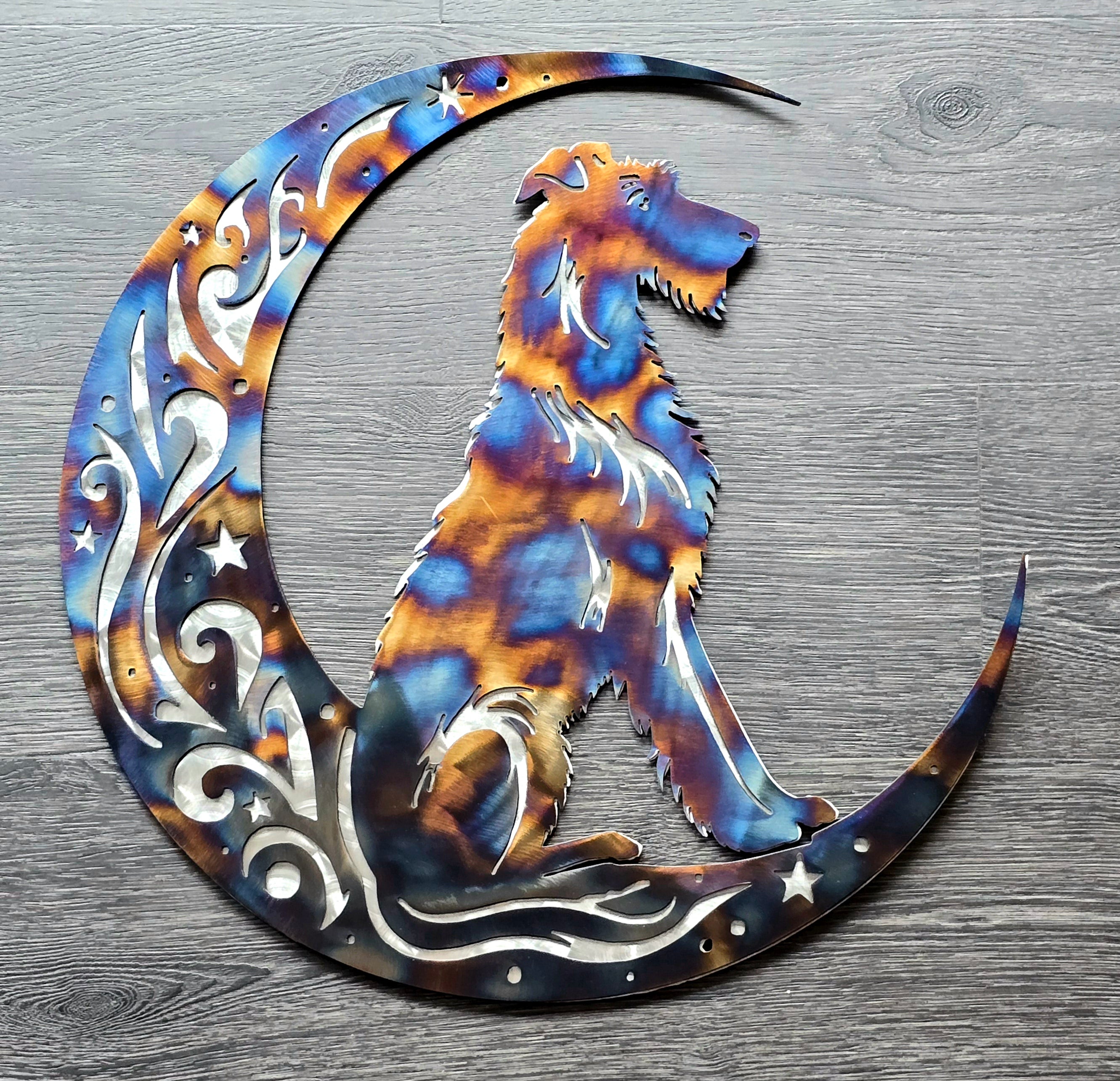 Irish Wolfhound "On The Moon" Metal Art