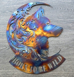 Wolf Hybrid Moon Metal Wall Art