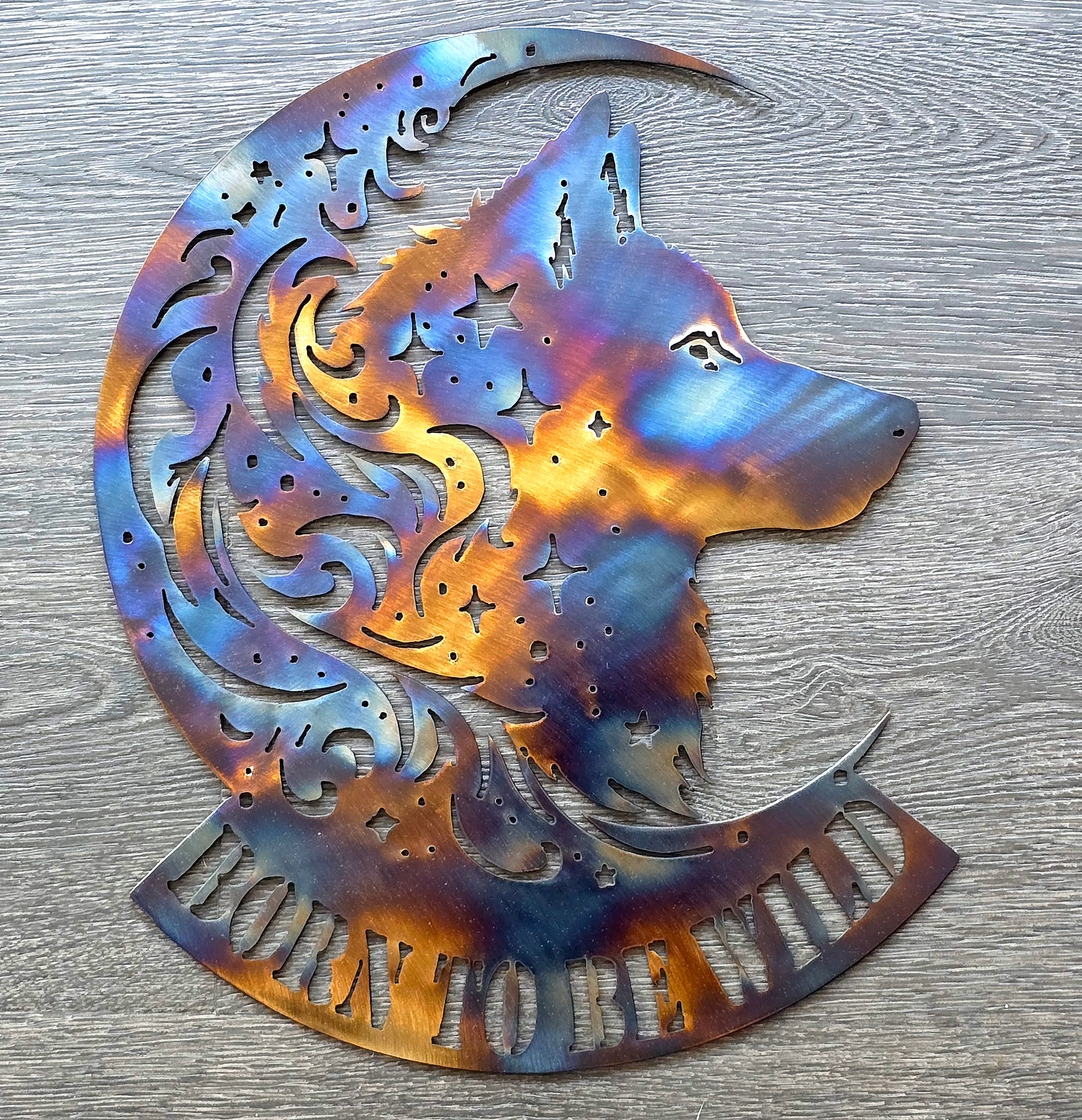 Wolf Hybrid "On The Moon" Metal Art