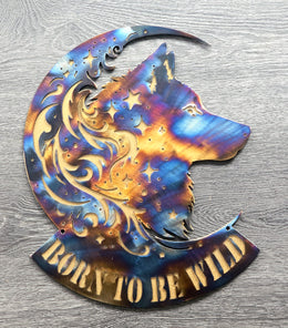 Wolf Hybrid Moon Metal Wall Art