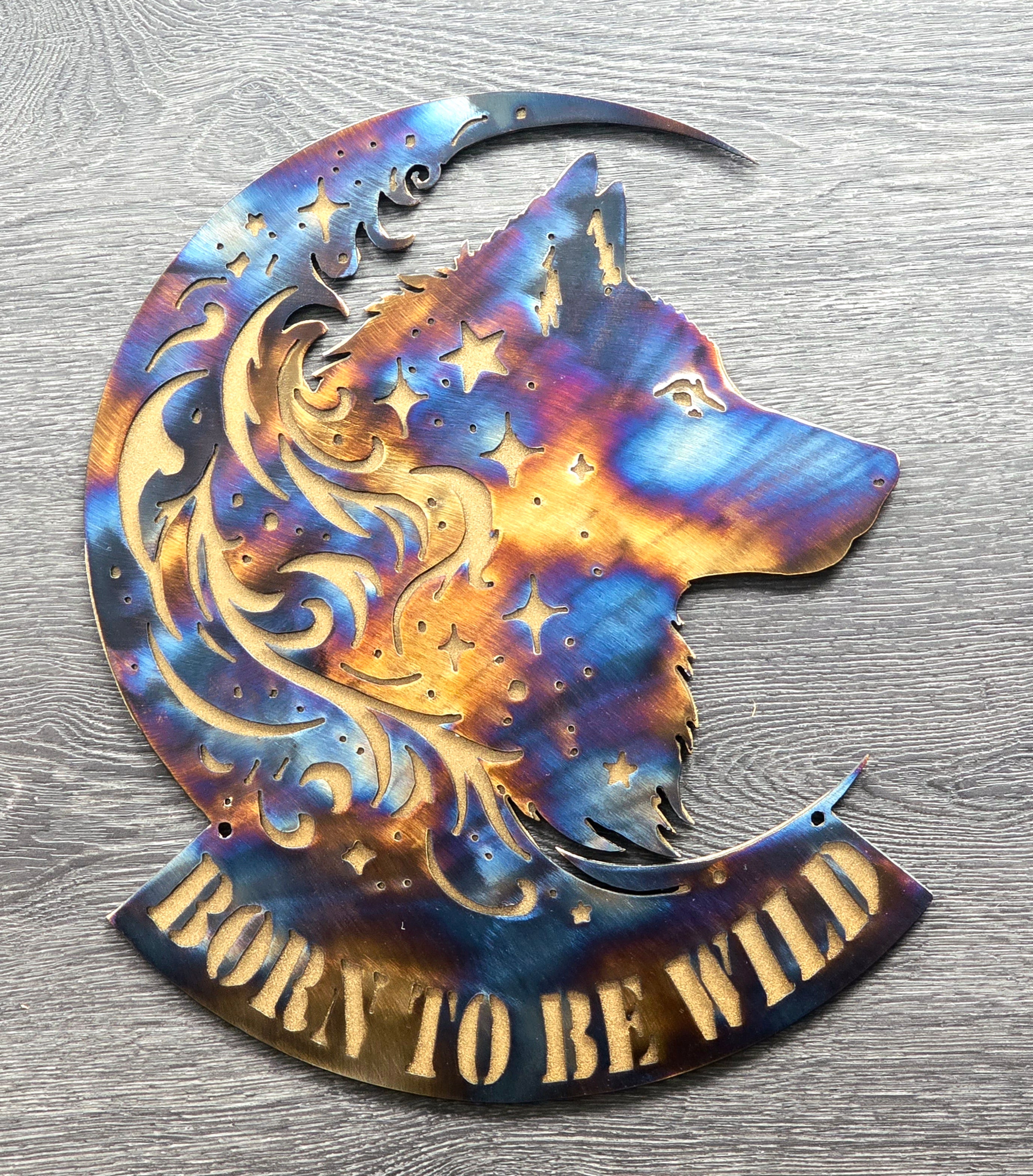 Wolf Hybrid "On The Moon" Metal Art