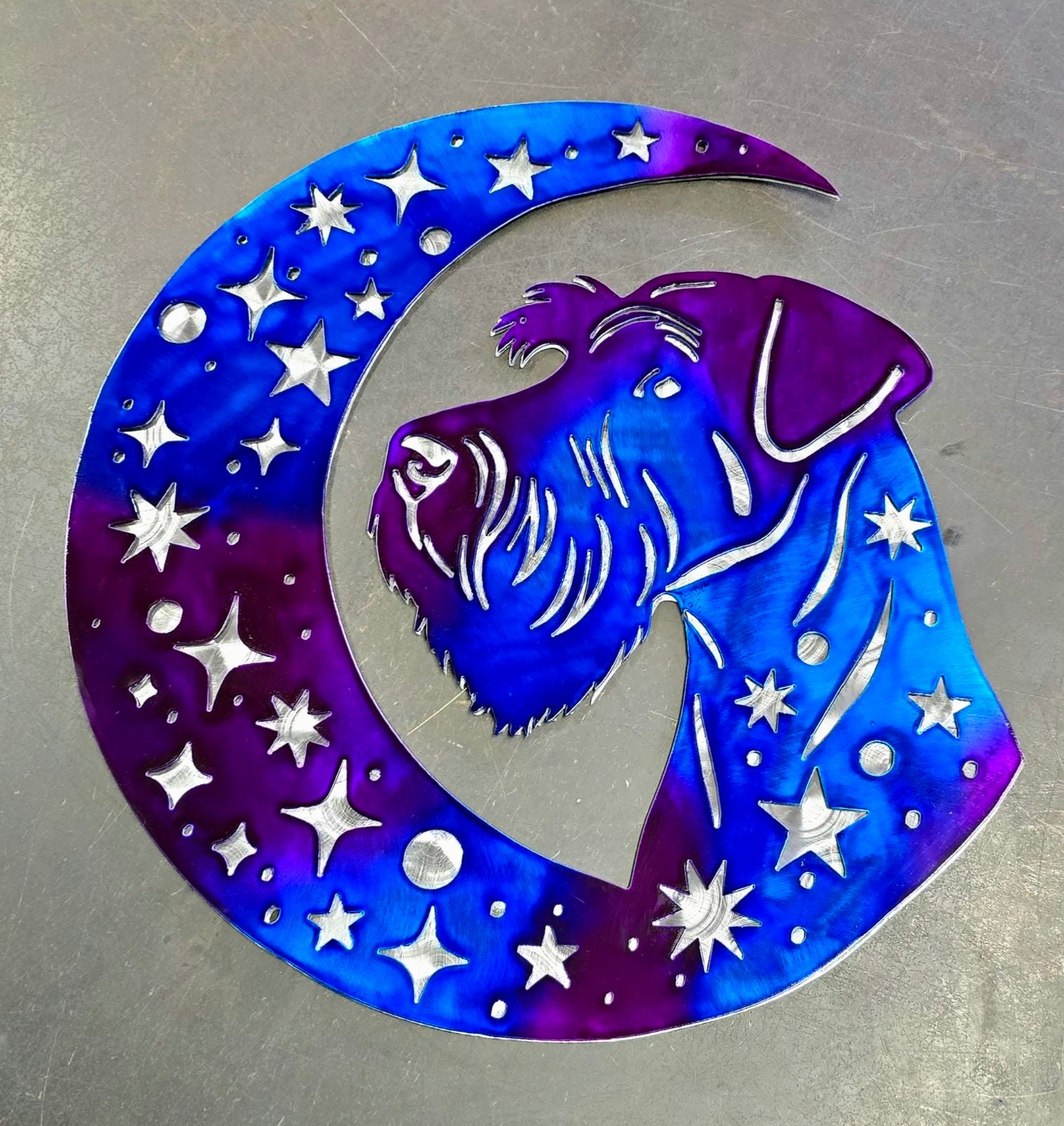 Schnauzer "On The Moon" Metal Art