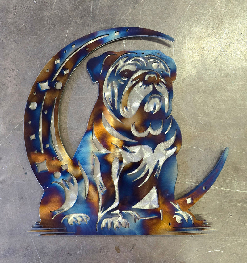 Bulldog "On The Moon" Metal Art