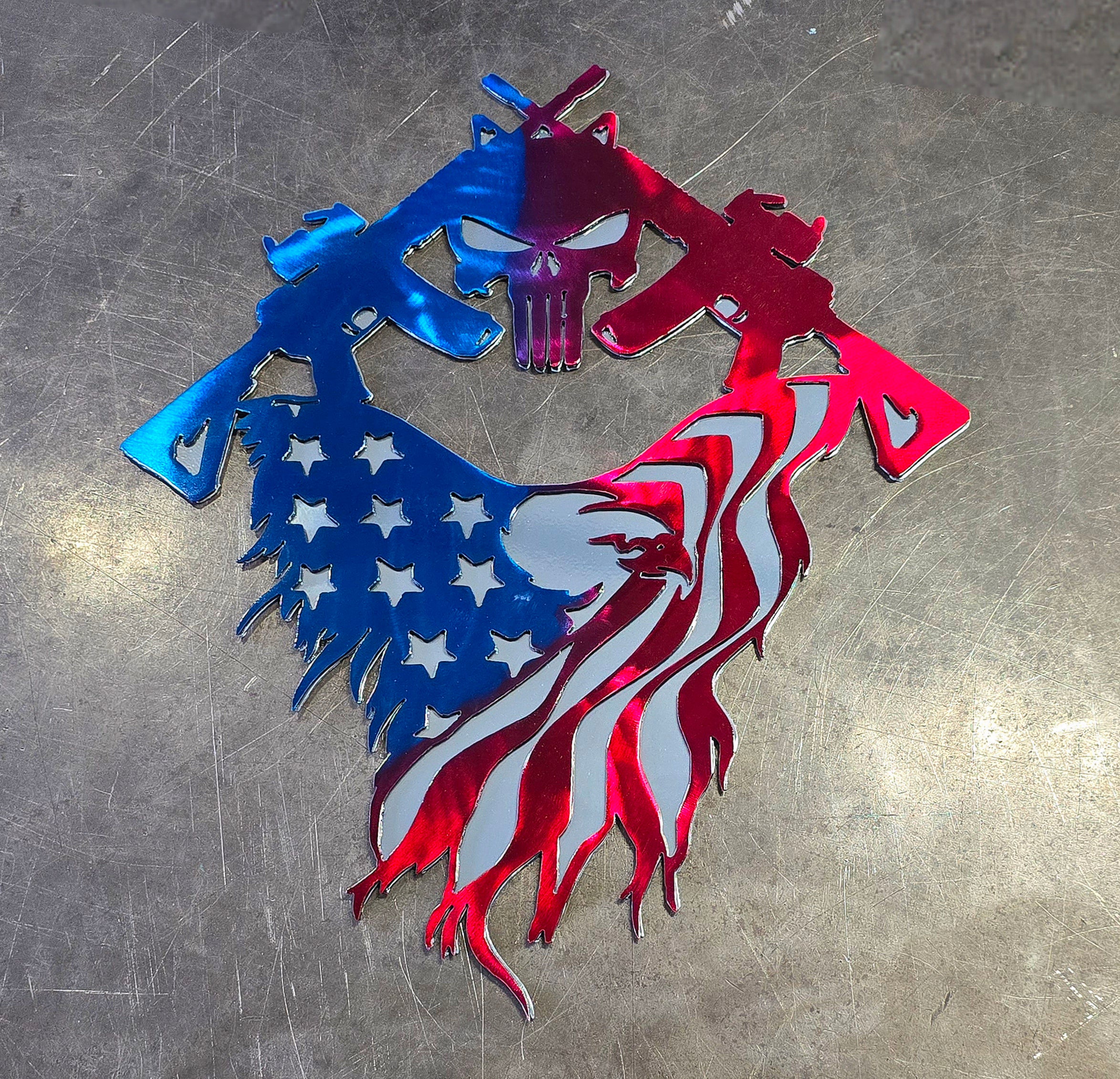 American Flag Punisher Skull Metal Art