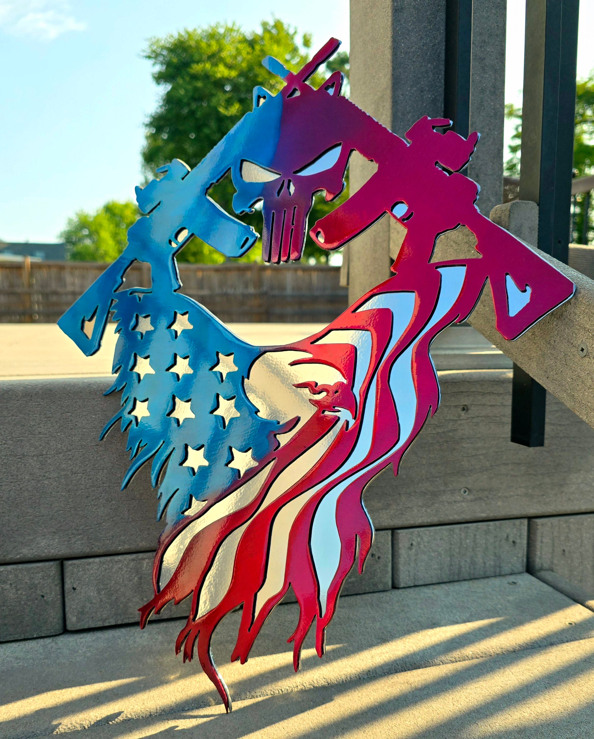 American Flag Punisher Skull Metal Art