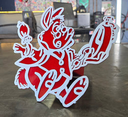 Red and white cartoon character hitch cover by Elite Metalworking