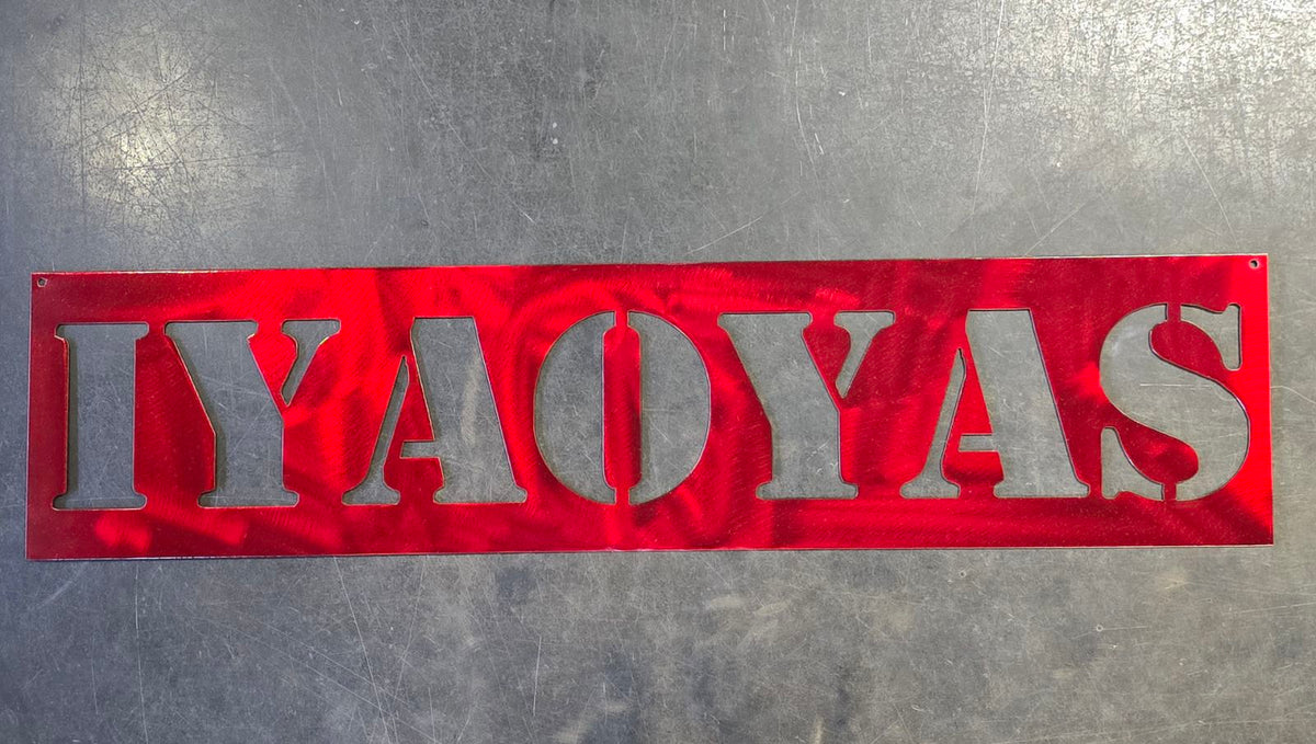 Iyaoyas red text plate by Elite Metalworking