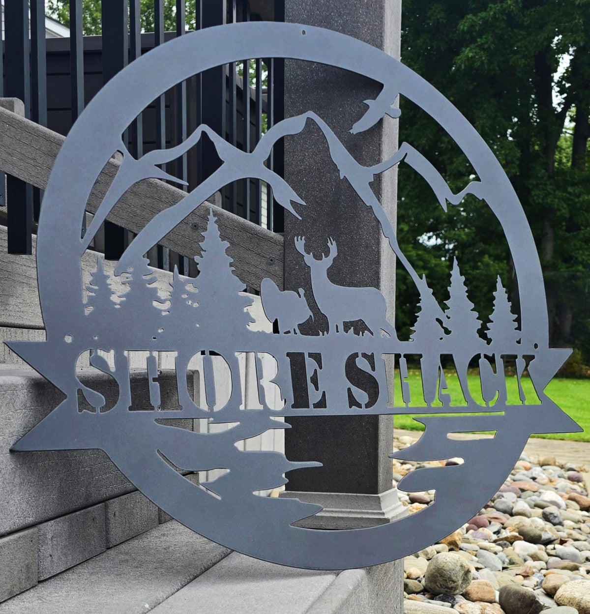 Shores Shack deer and mountain sign by Elite Metalworking