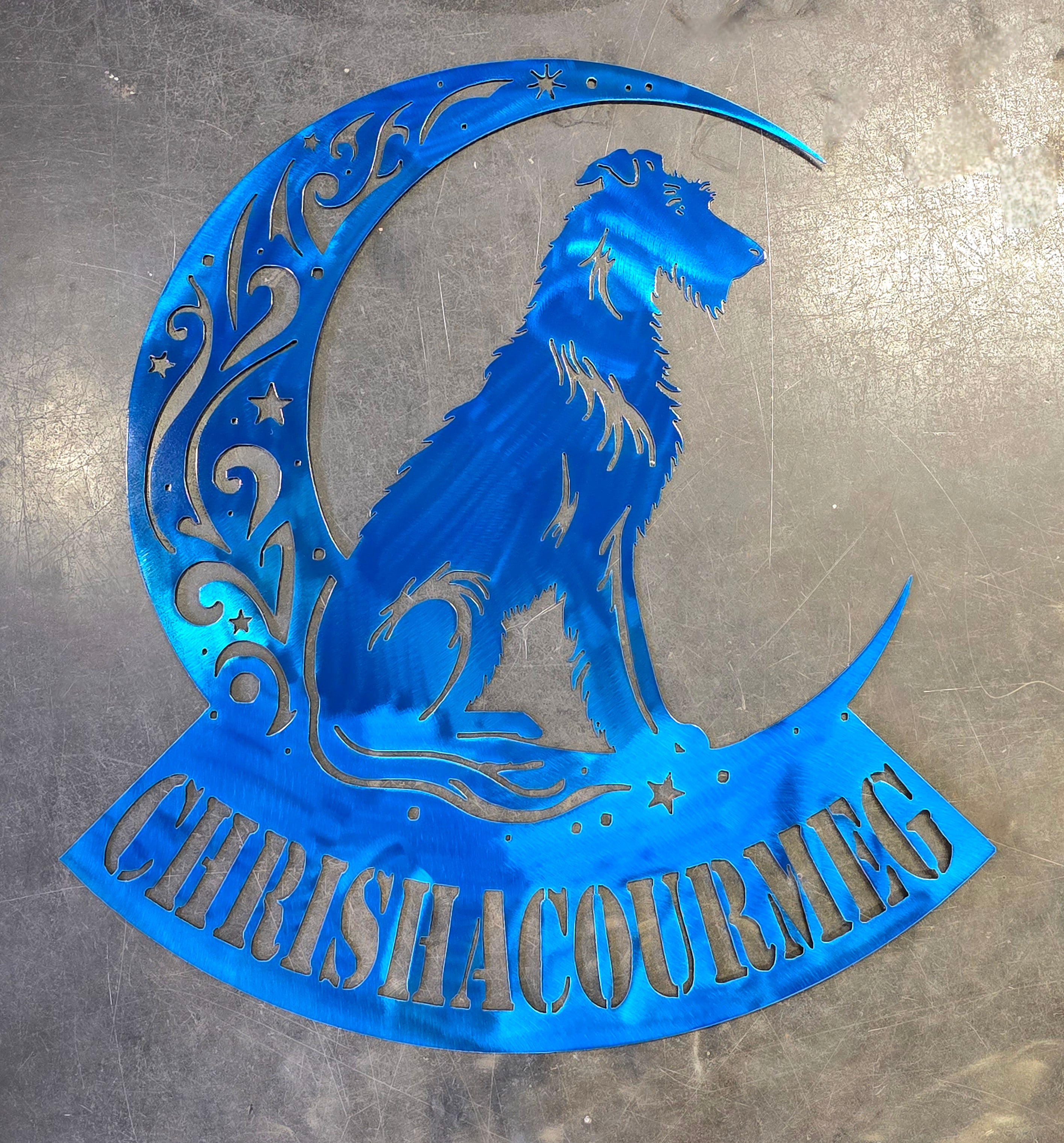 Irish Wolfhound "On The Moon" Metal Art