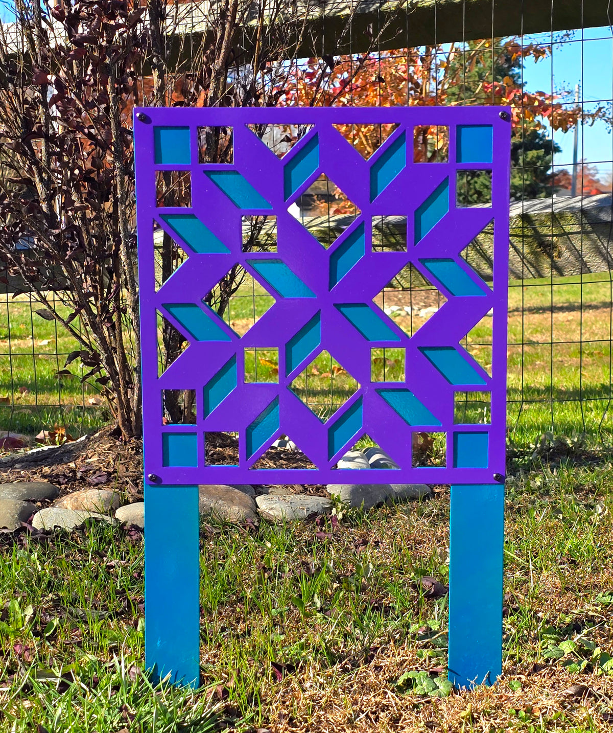 Purple and blue geometric garden sign by Elite Metalworking