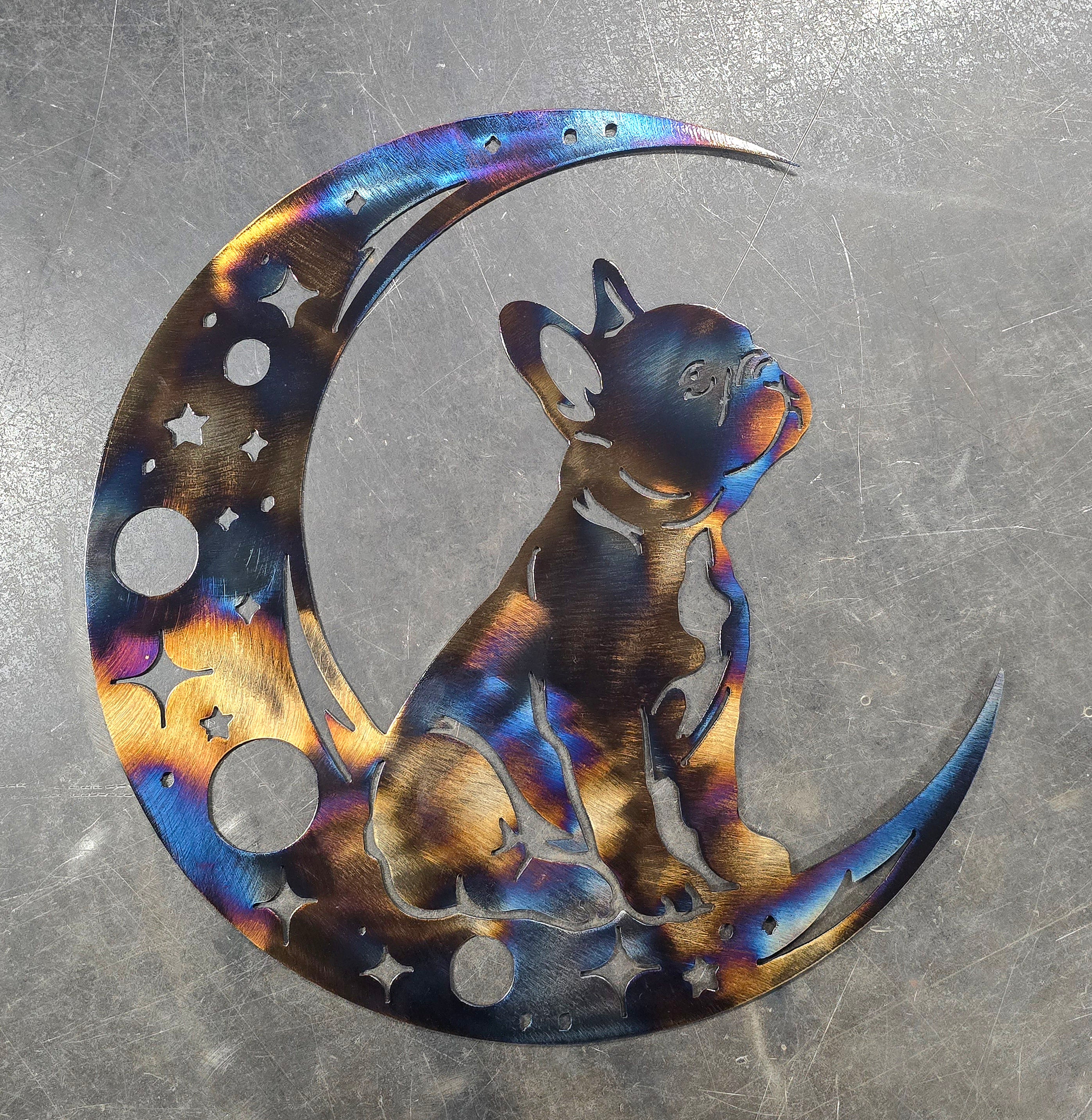 Frenchie "On The Moon" Metal Art