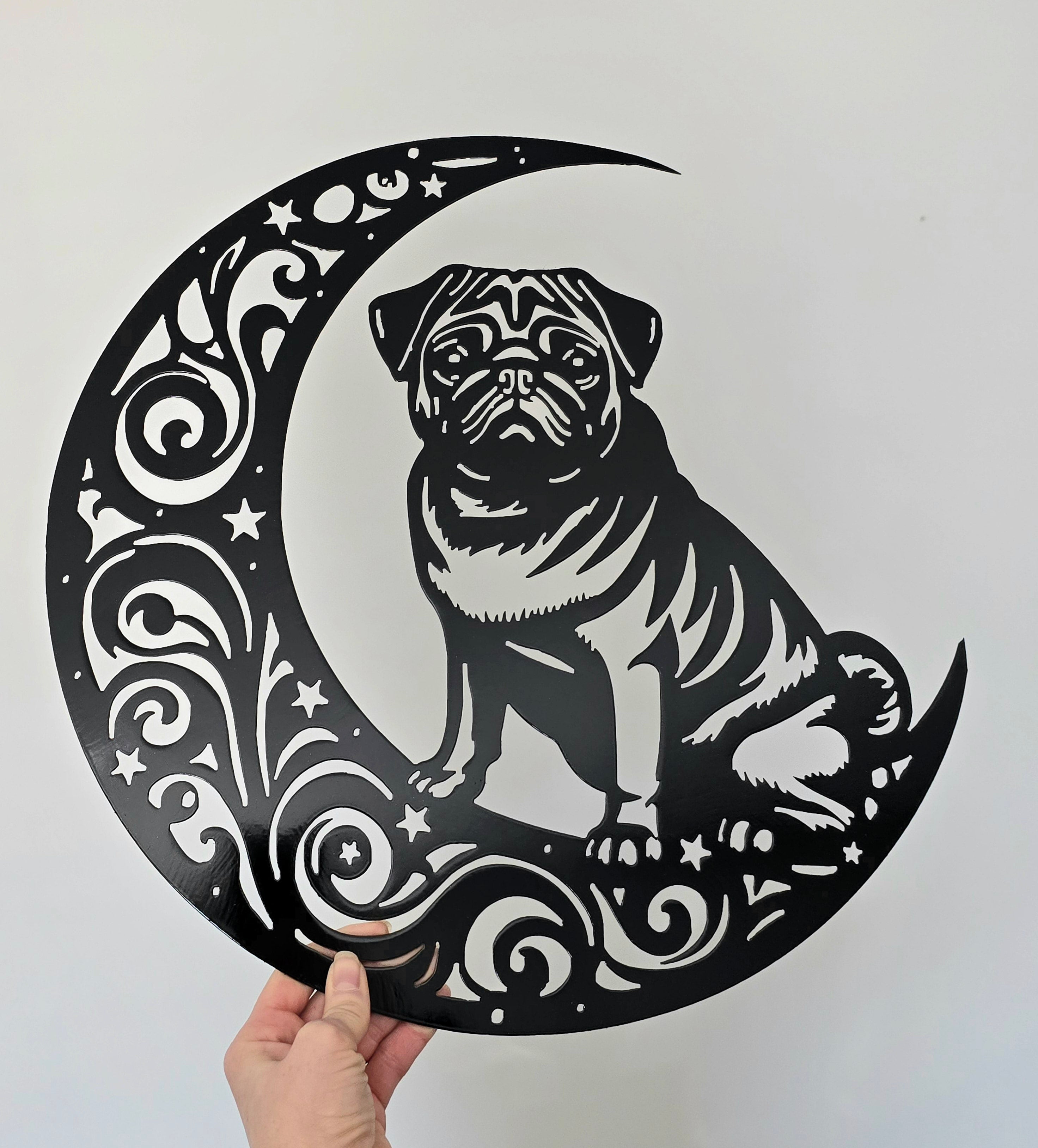 Pug "On The Moon" #2 Metal Art