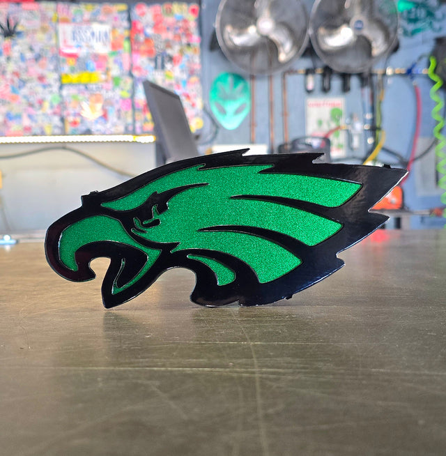 Custom sports metal hitch cover made from powder coated steel