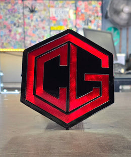 Personalized metal hitch cover with powder coated steel finish