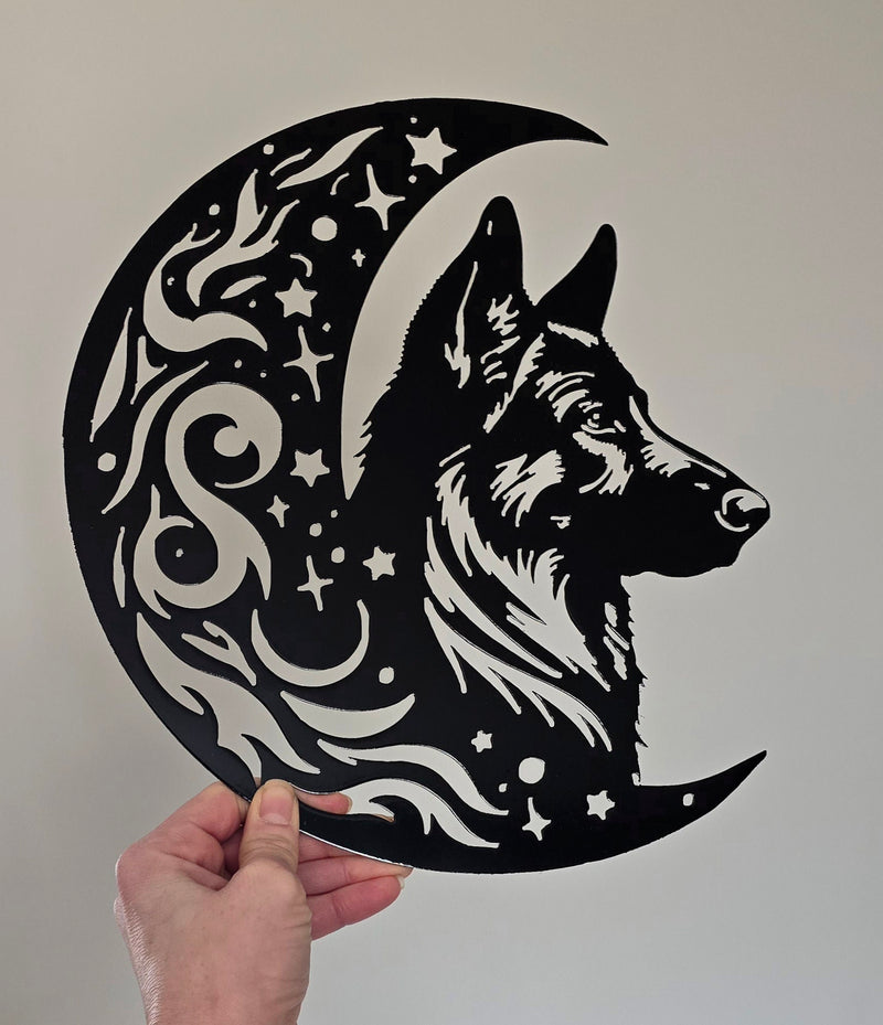 German Shepherd "On The Moon" Metal Art