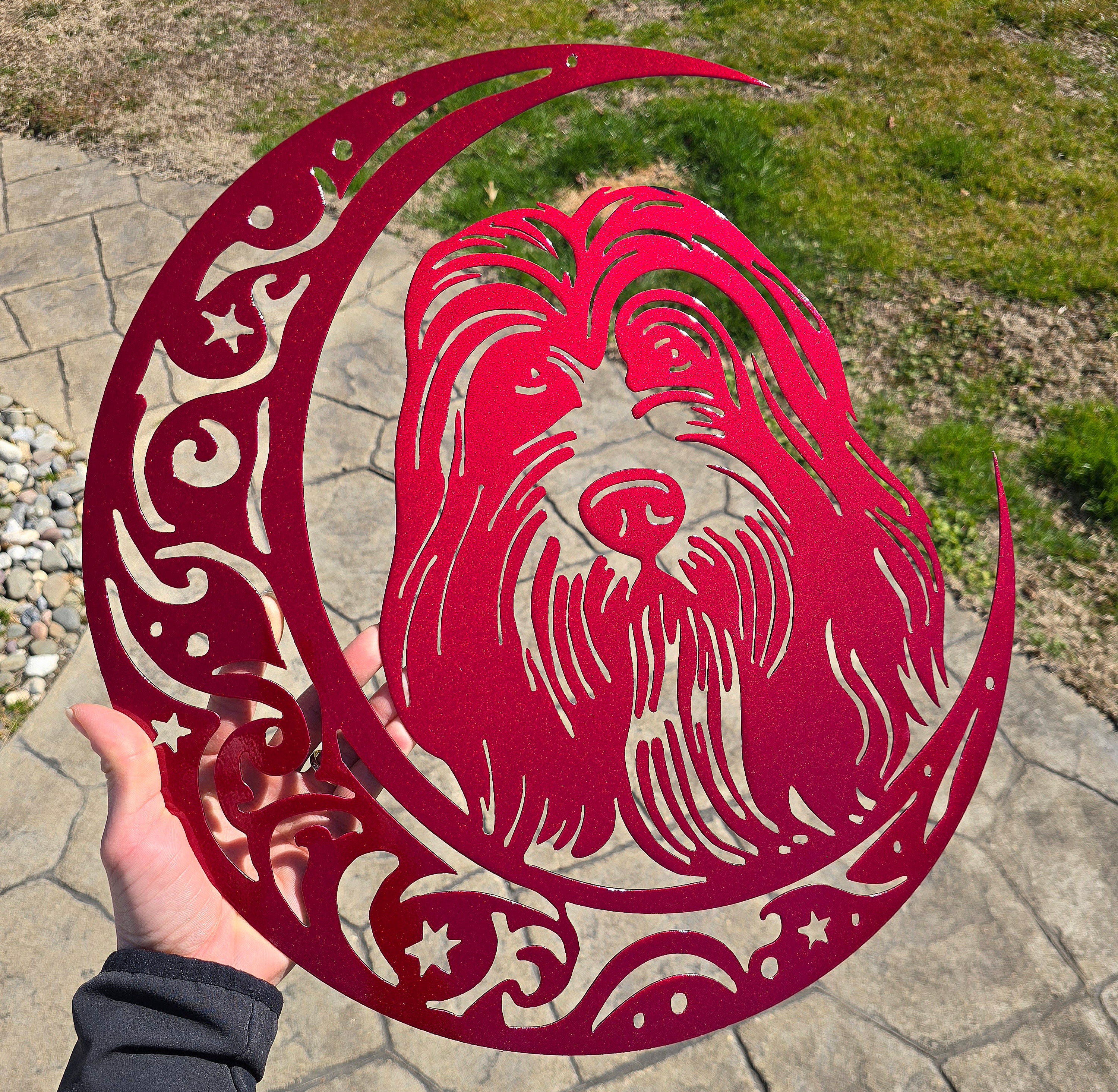 Bearded Collie "On The Moon" Metal Art