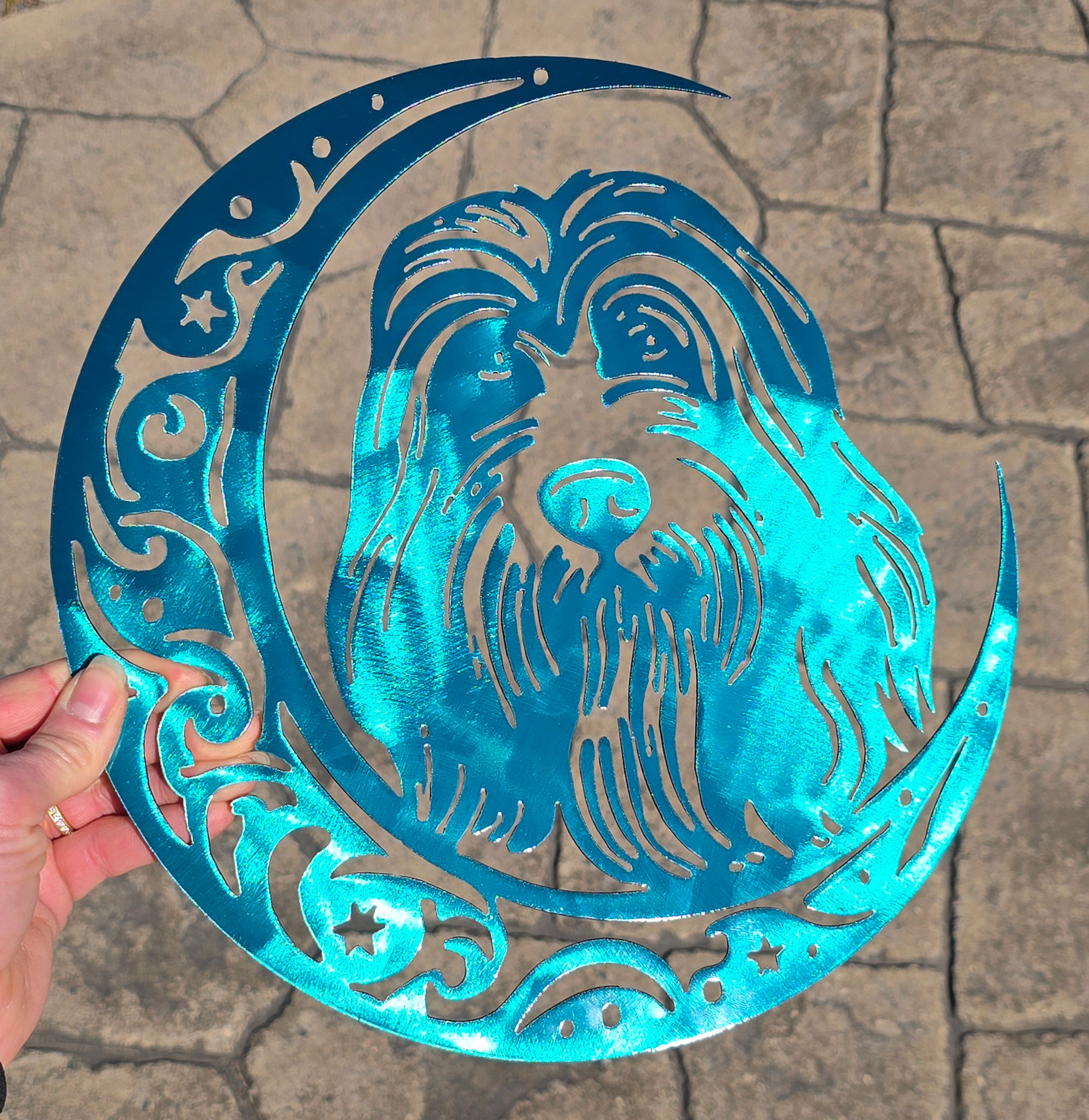 Bearded Collie "On The Moon" Metal Art
