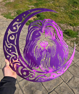 Bearded Collie Moon Metal Wall Art