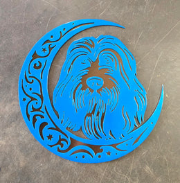 Bearded Collie Moon Metal Wall Art