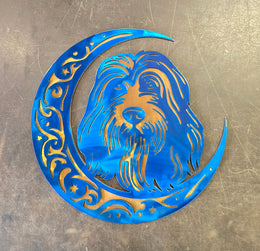 Bearded Collie Moon Metal Wall Art