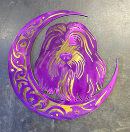 Bearded Collie Moon Metal Wall Art