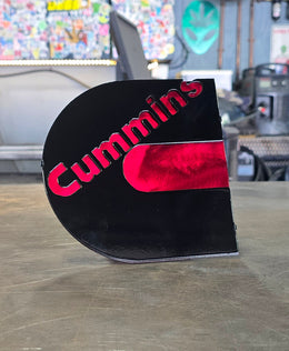 Cummins Logo Metal Hitch Cover made from powder coated steel